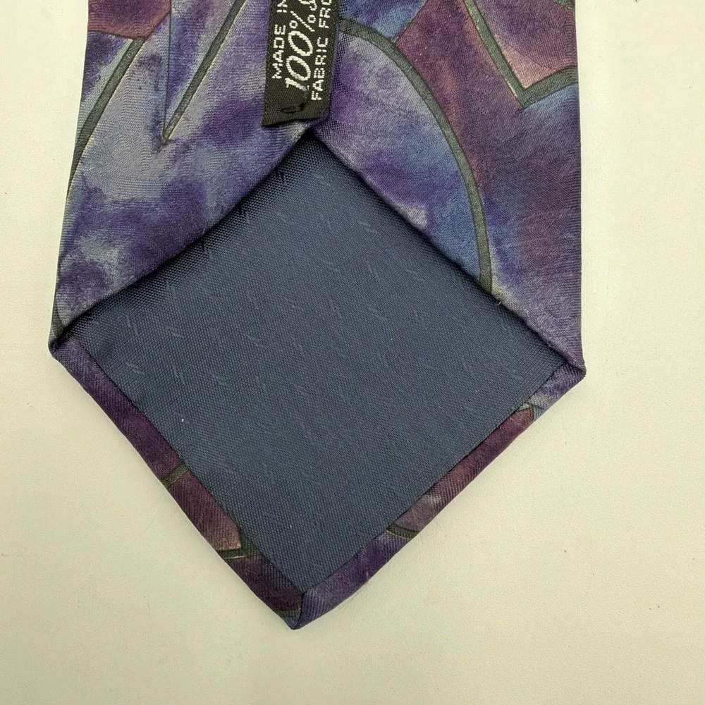 Oleg Cassini Tie Necktie Blue Purple Multicolor Mosaic‎ Pattern  55